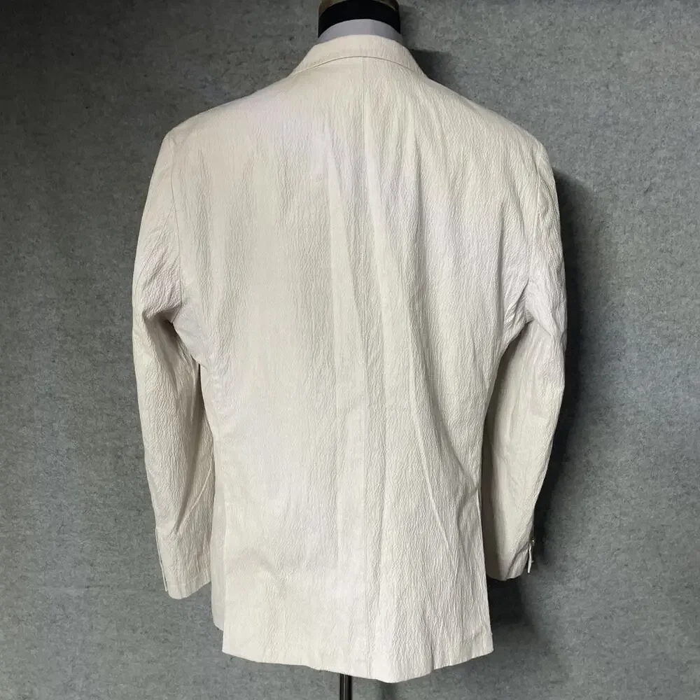 Joseph Abboud Mens XXL Cream Seersucker Sport Coat Blazer Cotton Stretch 2 Btn